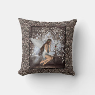Gothic Angel and Her Dove Throw Pillow