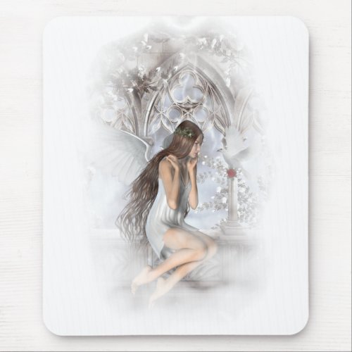 Gothic Angel and Her Dove Vignette Mouse Pad