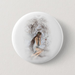 Gothic Angel and Her Dove Vignette Pinback Button