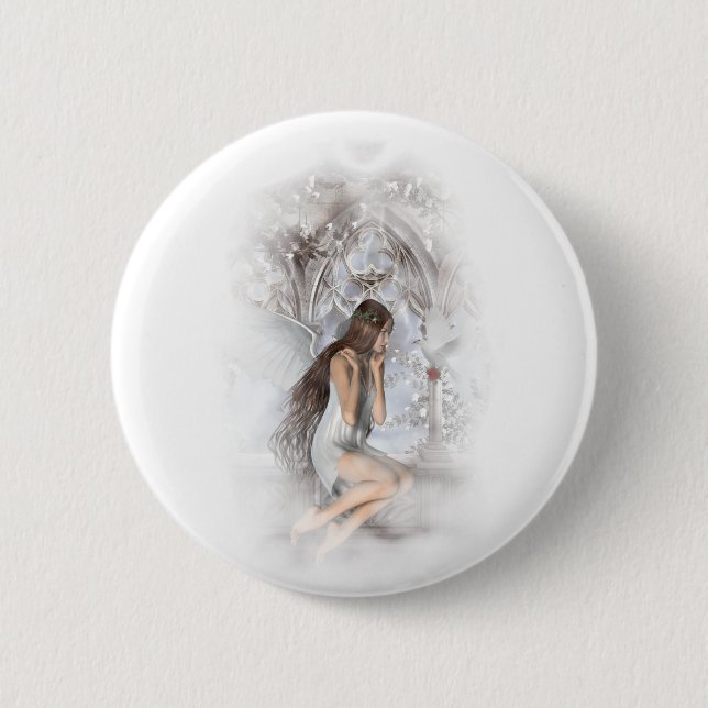 Gothic Angel and Her Dove Vignette Pinback Button (Front)
