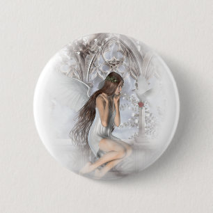 Gothic Angel and Her Dove Vignette Pinback Button