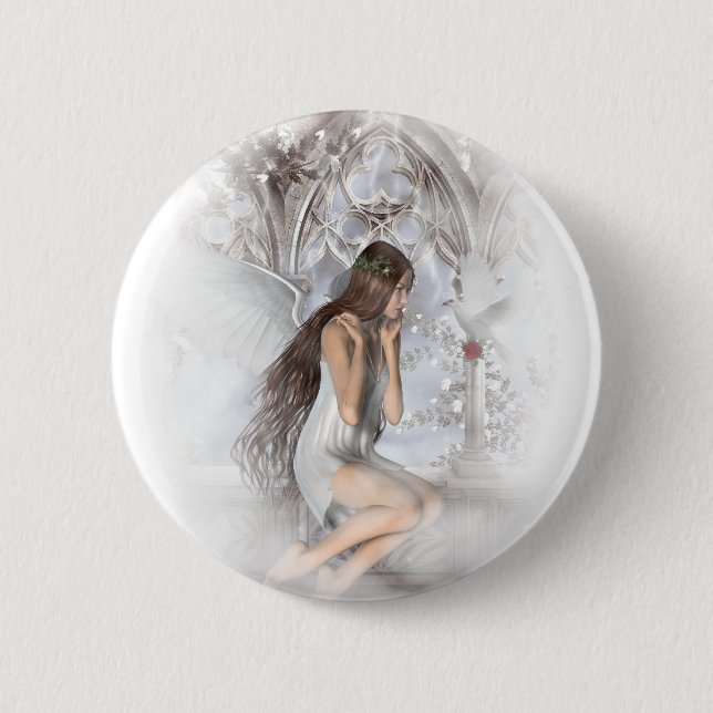 Gothic Angel and Her Dove Vignette Pinback Button (Front)