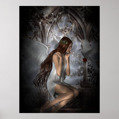 Gothic Angel and Her Dove Vignette Poster