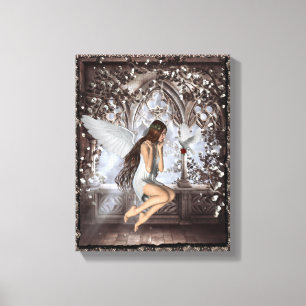 Gothic Angel and Her Dove Wrapped Canvas Print