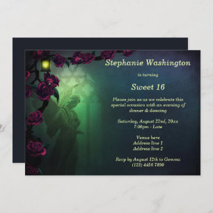 Gothic Angel Church Window & Roses Sweet 16 Invitation
