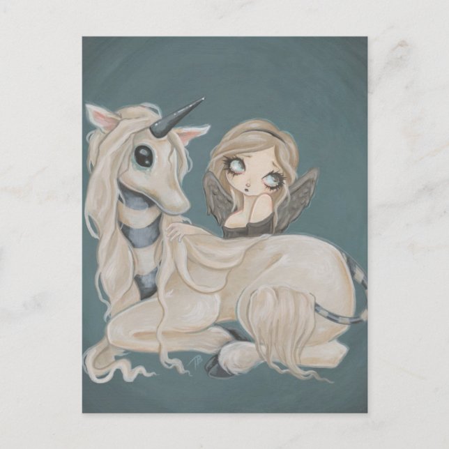Gothic angel fairy with unicorn postcard (Front)