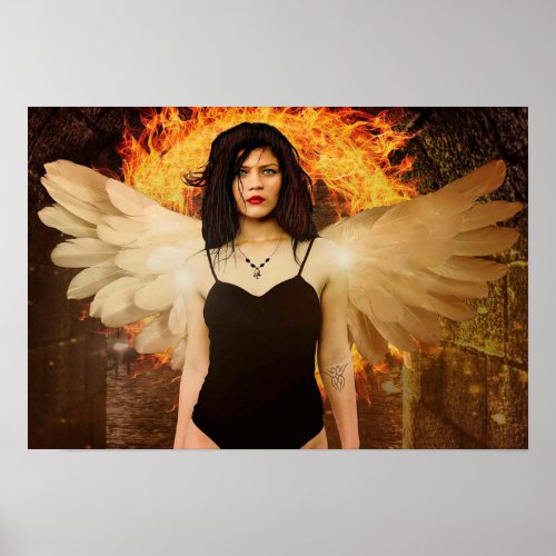 Gothic Angel Lady with Fire and Wings Poster