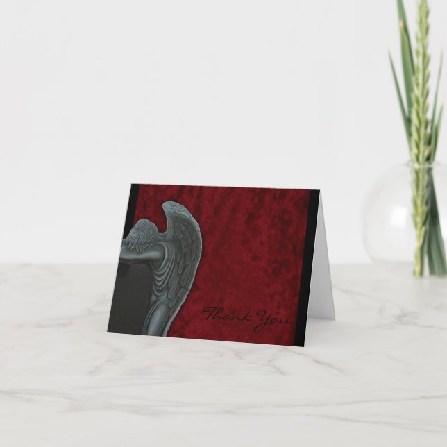 Gothic Angel on Red Velvet Wedding Thank You Card (Front)