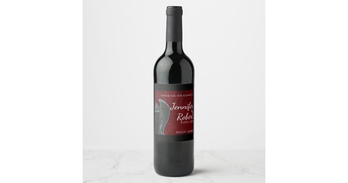 Gothic Angel on Red Velvet Wedding Wine Label | Zazzle