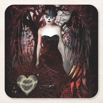Gothic Angel Square Paper Coaster by FeistyUnicornDesigns at Zazzle