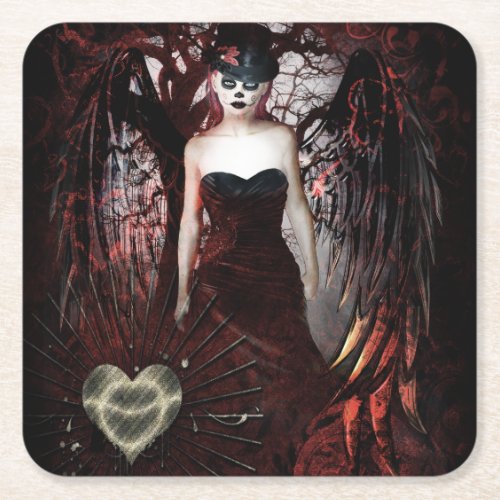 Gothic Angel Square Paper Coaster