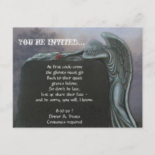 Gothic Angel Tombstone in Cemetery Halloween Party Invitation