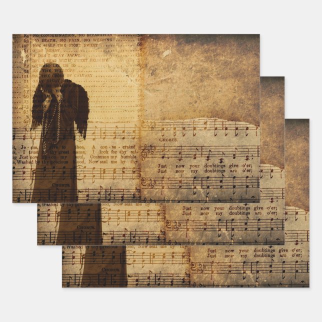 Gothic Angel Vintage Sepia Sheet Music Texture (Set)