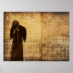 Gothic Angel Vintage Sepia Sheet Music Texture Poster