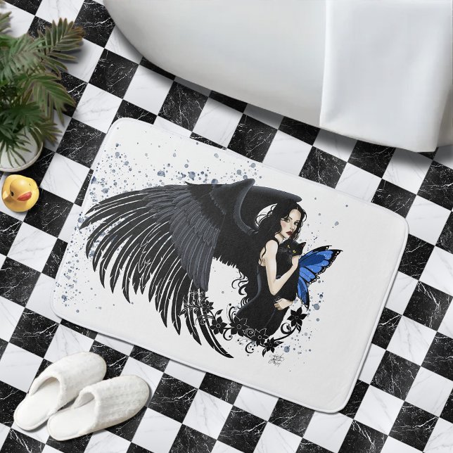 Gothic Angel Wings Black Cat Bath Mat (Creator Uploaded)