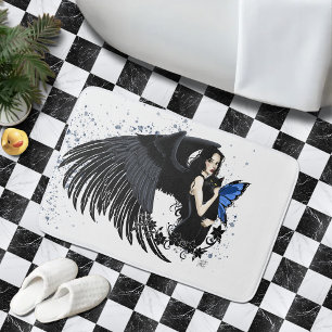 Gothic Angel Wings Black Cat Blue Fairy Bath Mat