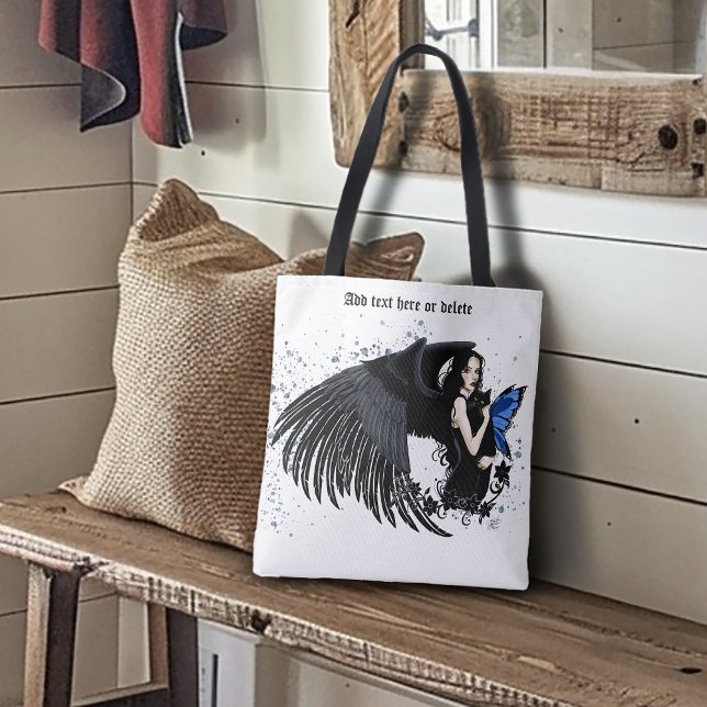 Gothic Angel Wings Black Cat Tote Bag (Creator Uploaded)