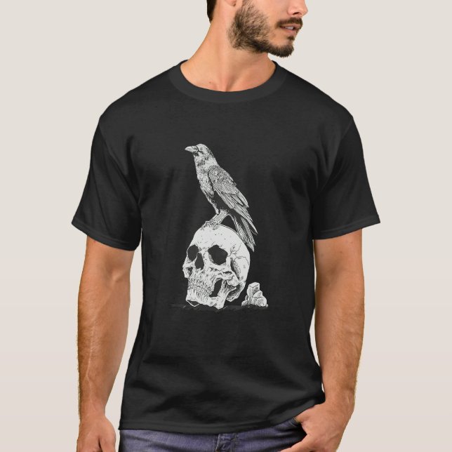 Gothic Animal Raven Creepy Bird Skull Spooky Vikin T-Shirt (Front)