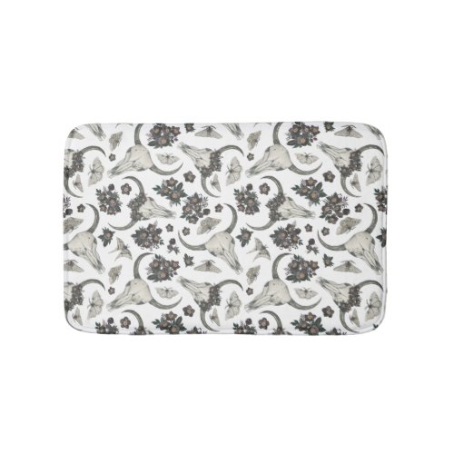 Gothic Animal Skull With Flowers Pattern Bath Mat