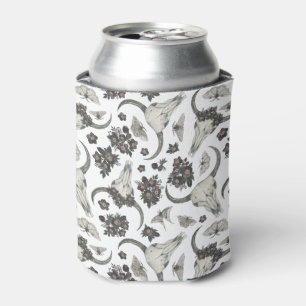 Gothic Animal Skull With Flowers Pattern Can Cooler