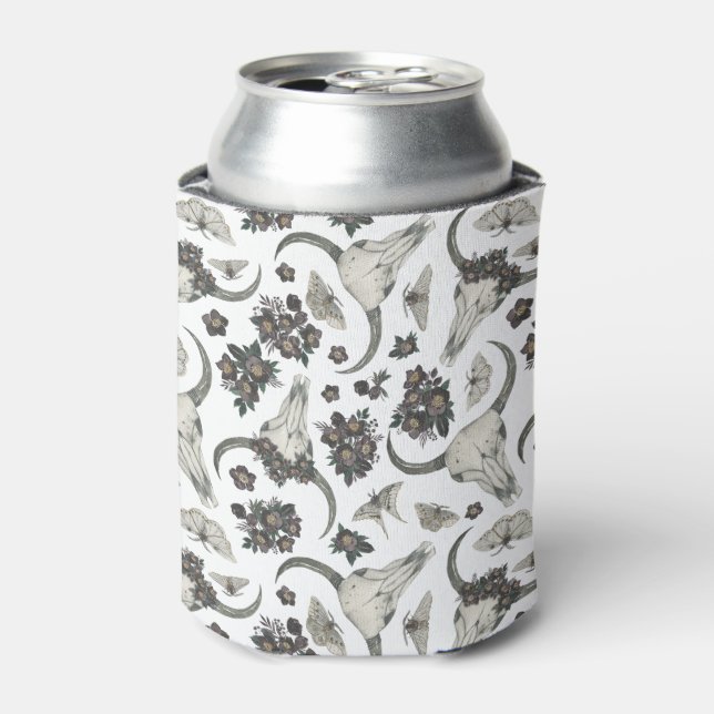 Gothic Animal Skull With Flowers Pattern Can Cooler (Can Front)