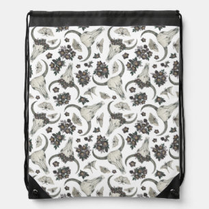 Gothic Animal Skull With Flowers Pattern Drawstring Bag