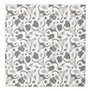 Gothic Animal Skull With Flowers Pattern Duvet Cover