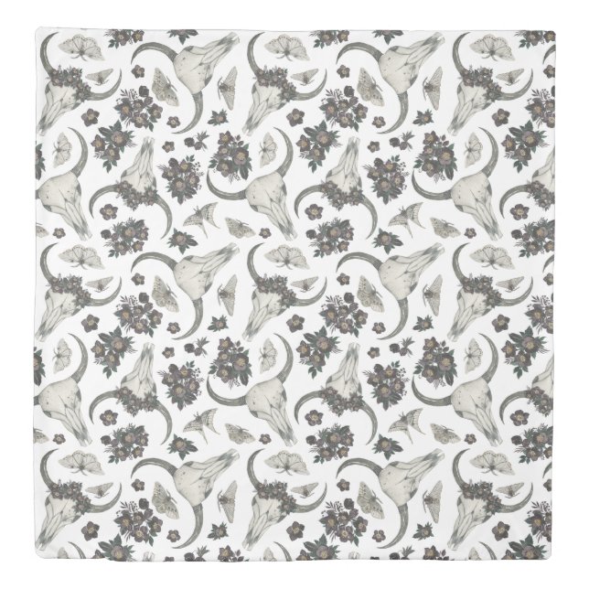Gothic Animal Skull With Flowers Pattern Duvet Cover (Front)