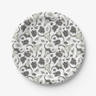 Gothic Animal Skull With Flowers Pattern Paper Plates