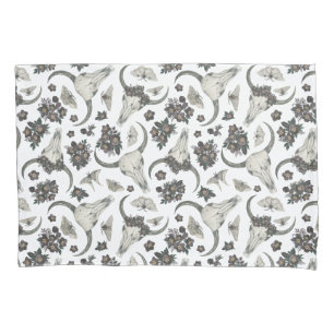 Gothic Animal Skull With Flowers Pattern Pillow Case