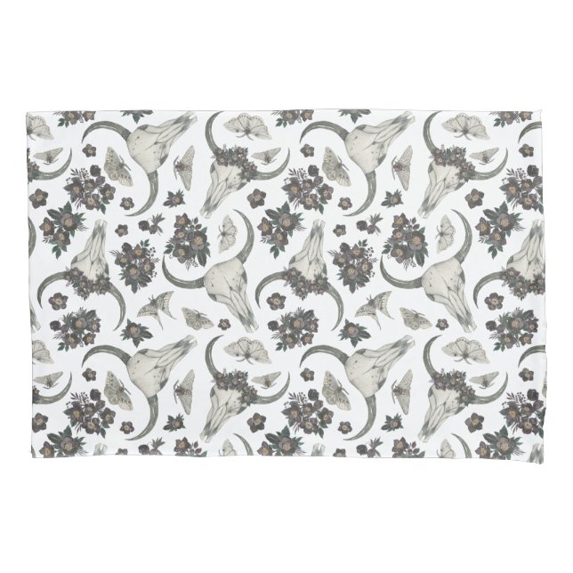 Gothic Animal Skull With Flowers Pattern Pillow Case (Front)