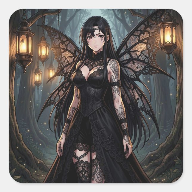 Gothic Anime Fairy Girl Blank Square Sticker (Front)