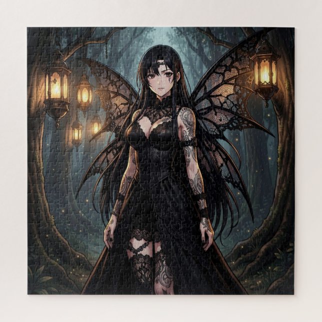 Gothic Anime Fairy Girl in Enchanted Forest Jigsaw Puzzle (Vertical)