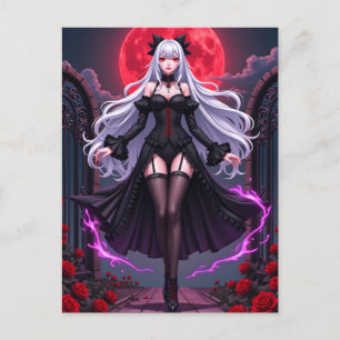 Gothic Anime Vampire Princess Red Moon Halloween Holiday Postcard