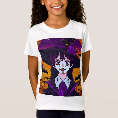 Gothic Anime Witch Halloween Art T_Shirt