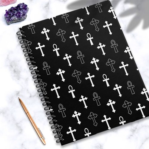 Gothic Ankh Cross Black White Icon Pattern Notebook