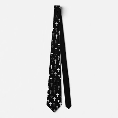 Gothic Ankh Crucific Black White Icon Pattern Neck Tie
