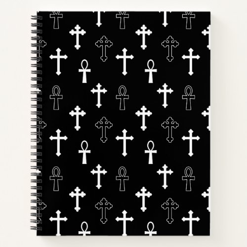 Gothic Ankh Crucific Black White Icon Pattern Notebook