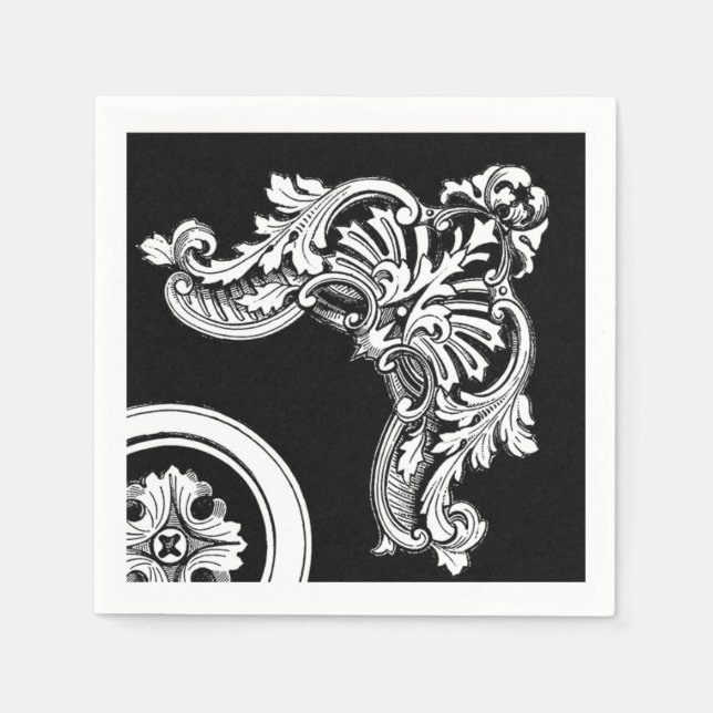 Gothic antique header black and white floral napkins (Front)