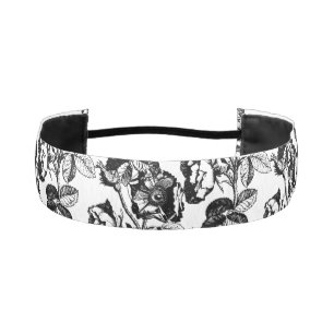 Gothic Antique Rose Black White Athletic Headband