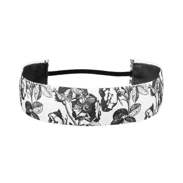 Gothic Antique Rose Black White Athletic Headband (Front)