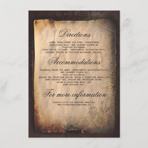Gothic Antique Wedding Details - Information Enclosure Card - Wedding directions - accommodations and information cards / Guest Information card / Wedding Details cards old paper style