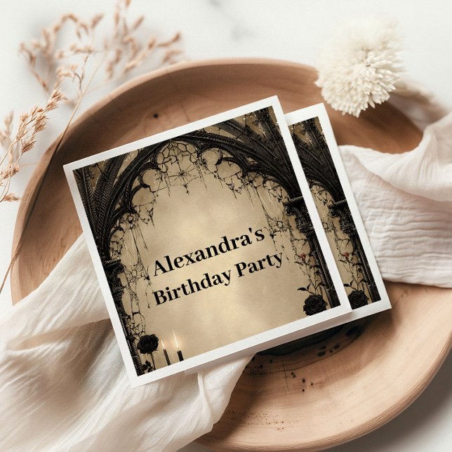 Gothic Arch Black Rose Birthday Napkins (Creator Uploaded)