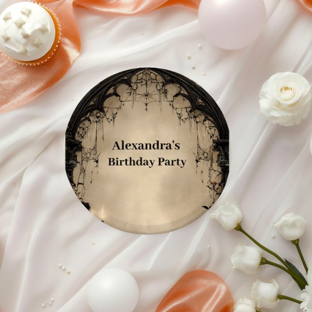 Gothic Arch Black Rose Birthday Paper Plates (Creator Uploaded)