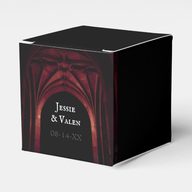 Gothic Arch Elegant Wedding Black Red Favor Boxes (Front Side)