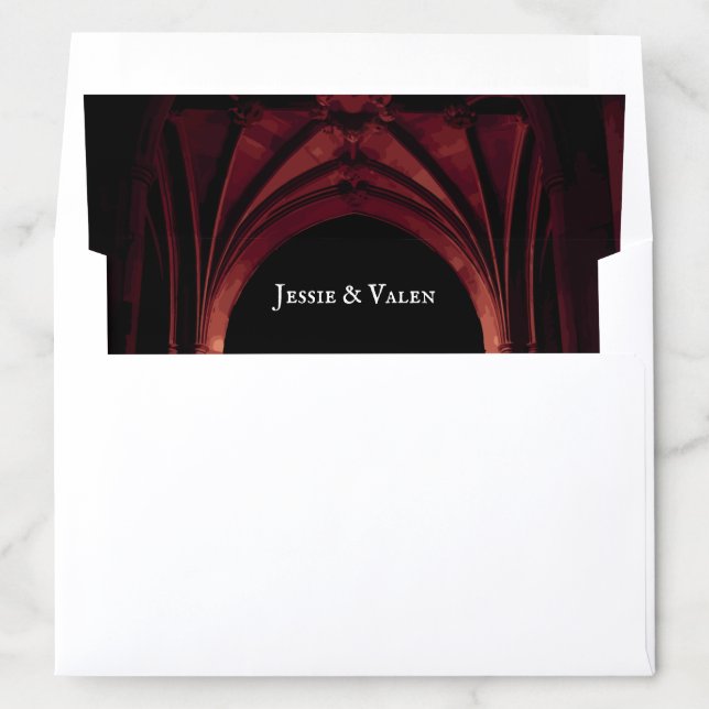 Gothic Arch Elegant Wedding Dark Black Red Envelope Liner (In Envelope)