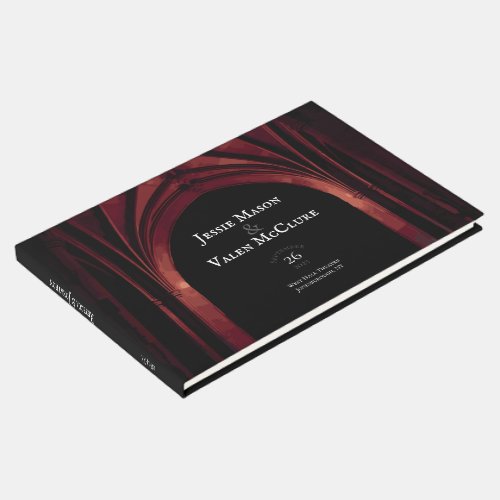 Gothic Arch Elegant Wedding Dark Black Red Guest Book