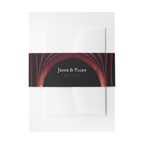 Gothic Arch Elegant Wedding Dark Black Red Invitation Belly Band