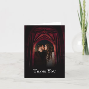 Gothic Arch Elegant Wedding Dark Black Red Letterpress Thank You Card