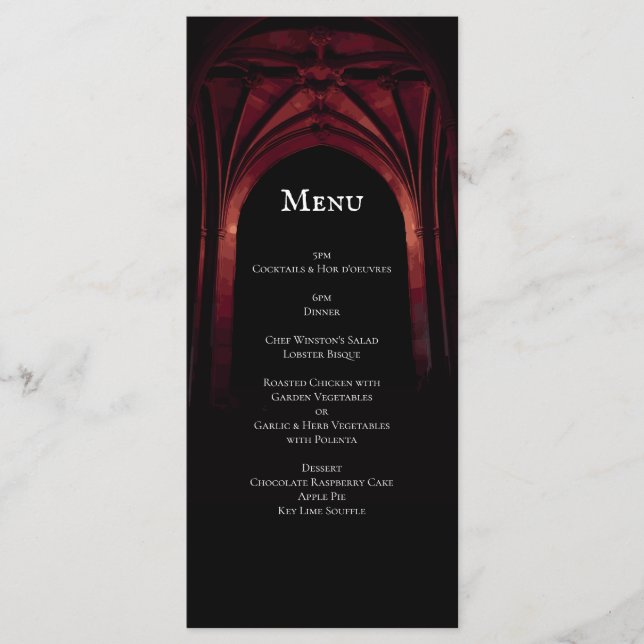 Gothic Arch Elegant Wedding Dark Black Red Menu (Front)
